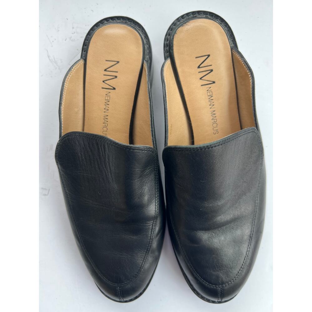 Neiman Marcus Black Leather Mules - Women's Size 6.5 M - Classic Minimalist